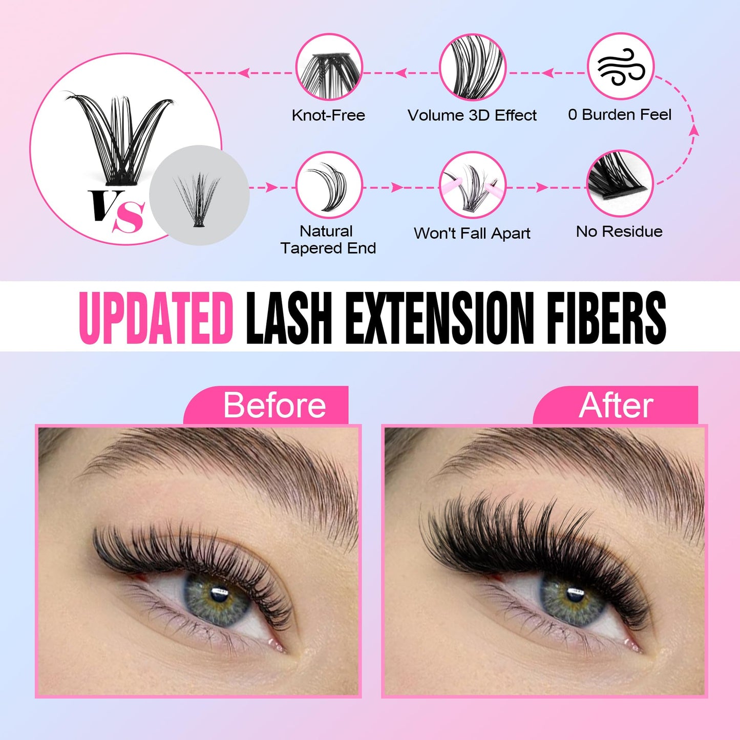 Pawotence Lash Extension Kit DIY 40D 12-18mm Individual Lashes Clusters Kit 280pcs Cluster Eyelash Extensions Kit with Lash Bond and Seal, Tweezers for Self Application (Long 40D, 12-18mm, Kit)