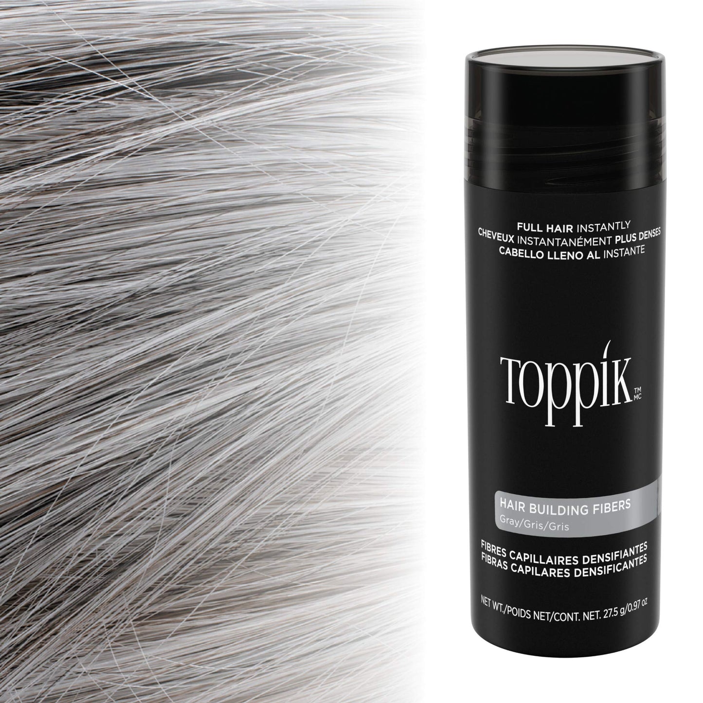 Toppik Hair Building Fibers, Gray, 55g Fill In Fine or Thinning Hair, Instantly Thicker, Fuller Looking, 9 Shades for Men & Women, Keratin Protein Formula