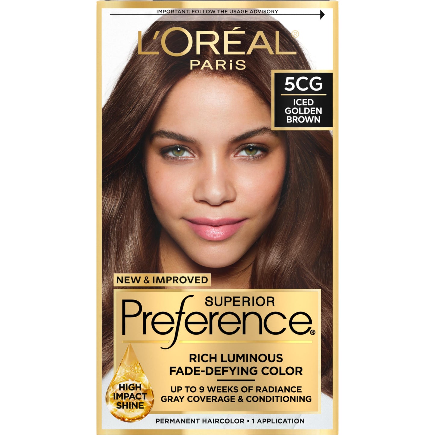 L'Oreal Paris Superior Preference Fade-Defying + Shine Permanent Hair Color, 5CG Iced Golden Brown, Pack of 1, Hair Dye