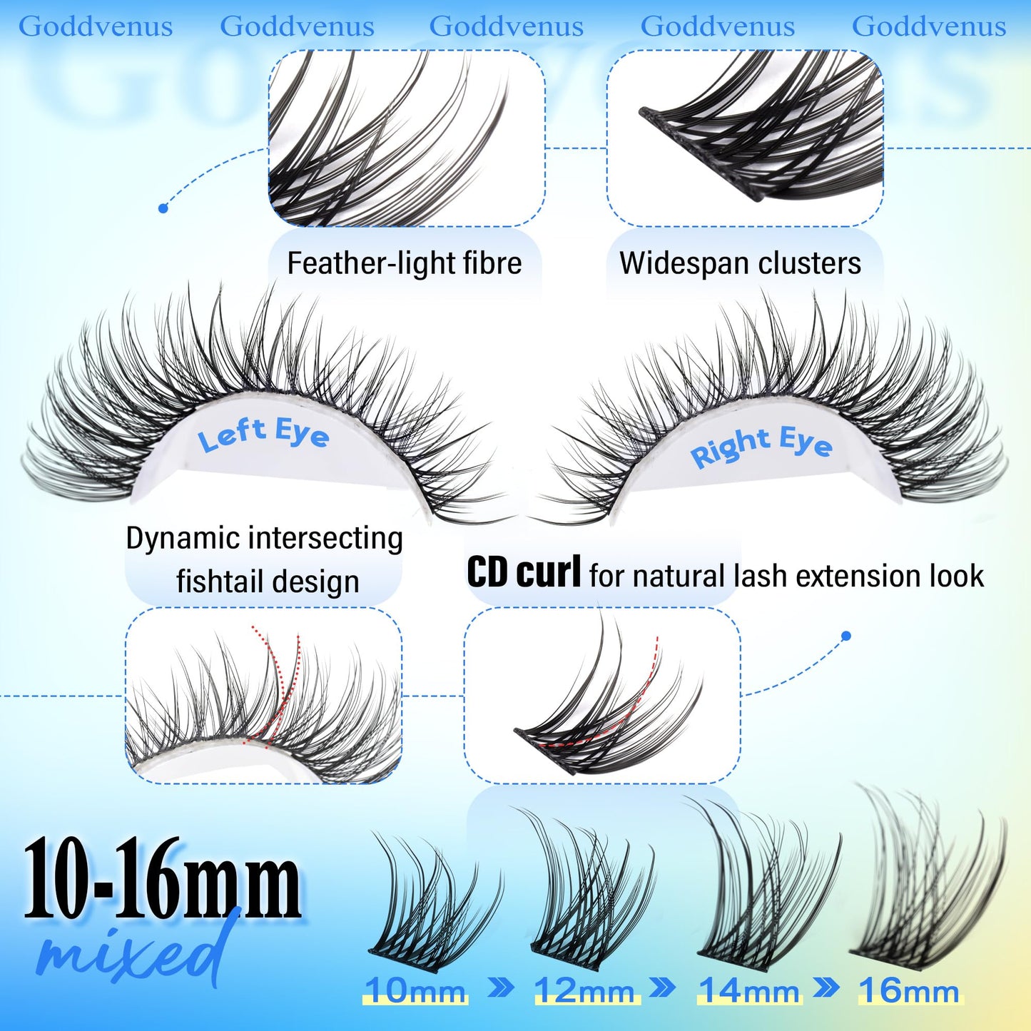 Goddvenus Wispy Lash Clusters Natural Lashes Clusters Wispy Eyelash Clusters CD Curl Cluster Eyelash Extensions DIY Individual Lashes Invisible Band Lash Extension Fluffy Eyelashes Clusters