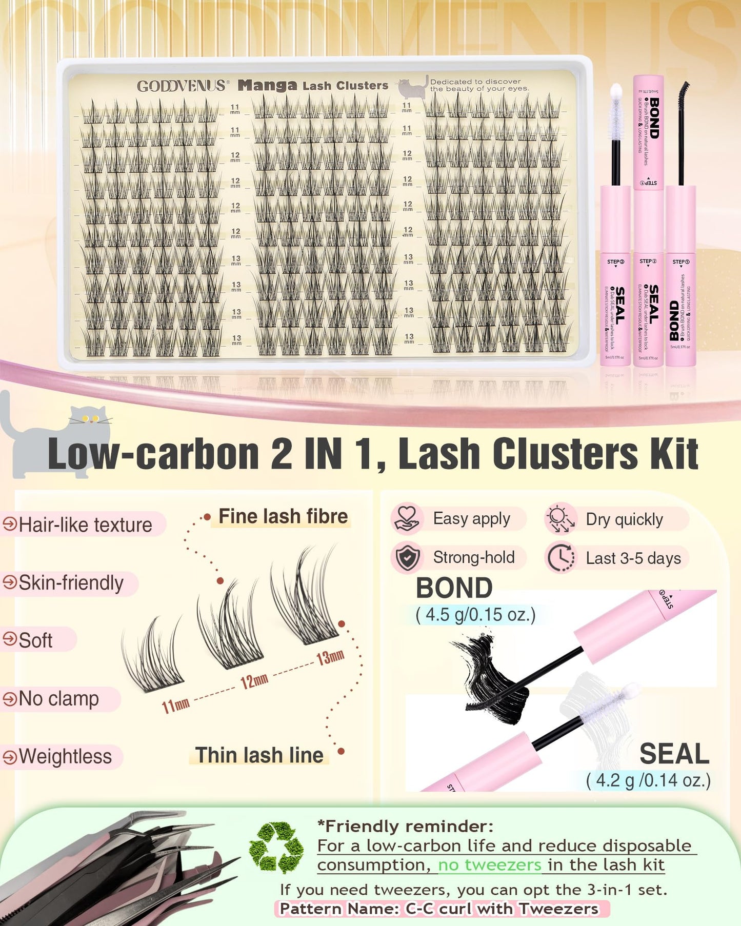 Goddvenus Natural Lash Clusters Kit Wispy Manga Eyelash Clusters Fairy Lash Extension Kit C Curl Cluster Eyelashes Extensions Kit (No Tweezers)