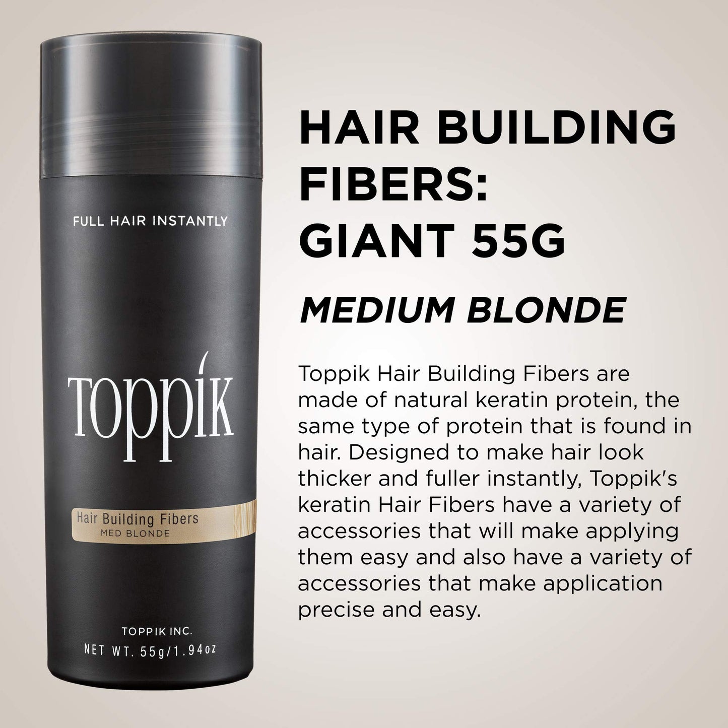 Toppik Hair Building Fibers, Medium Blonde, 1.94 Ounce Fill In Fine or Thinning Hair, Instantly Thicker, Fuller Looking, 9 Shades for Men & Women, Keratin Protein Formula