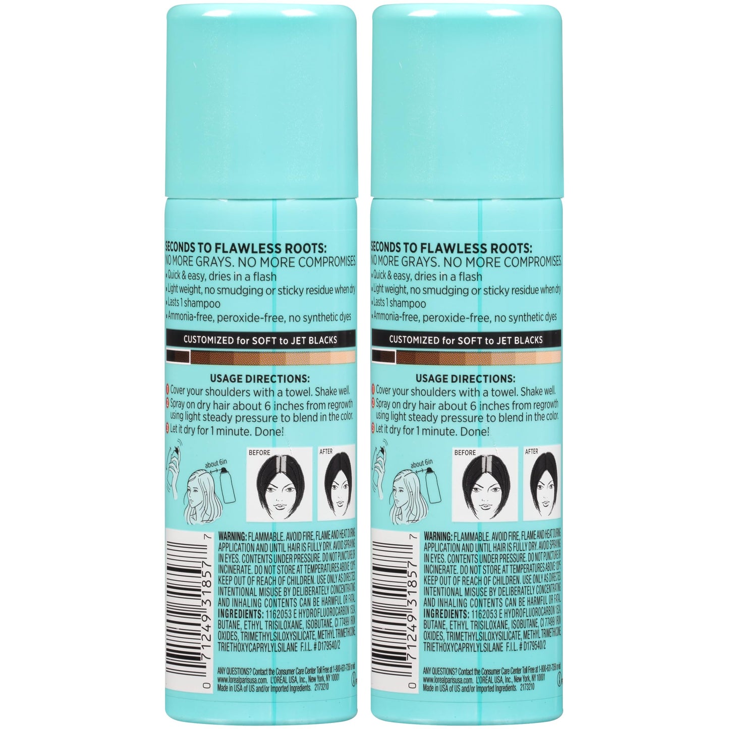 L'Oreal Paris Hair Color Root Cover Up Hair Dye Black 2 Ounce (Pack of 2) (Packaging May Vary)