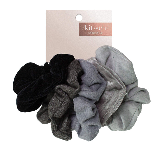 Kitsch Assorted Scrunchies - Large Hair Ties and Ponytail Holders | Cute Hair Bands for Women and Girls, 5pc (BlackGray)