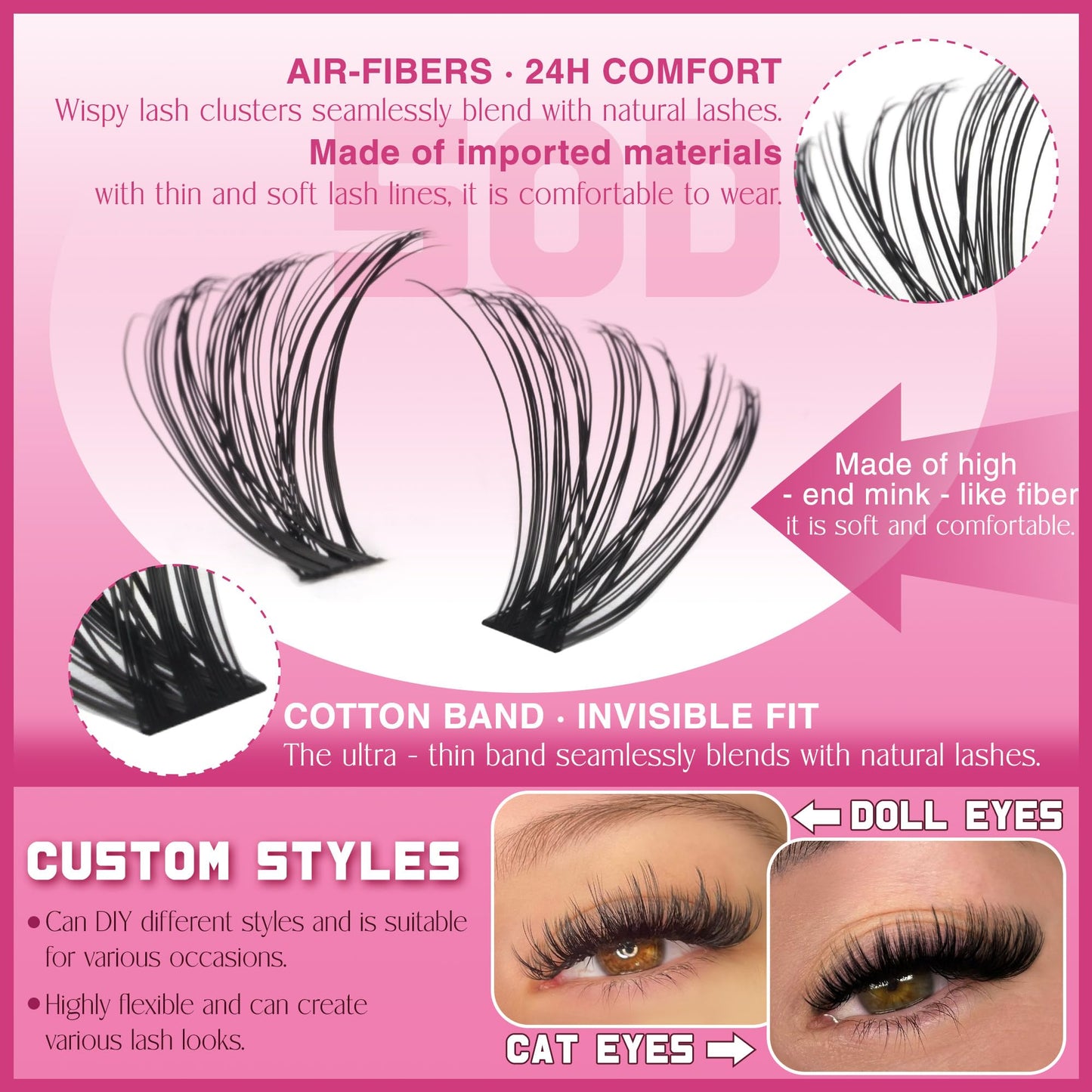 FANXITON Cluster Lashes 50D Lash Clusters D Natural Eyelashes Extensions 14-16mm Mix Individual Lashes Thin Band Lash Bond and Seal Tweezers Eyelashes Cluster for DIY Lash Extension