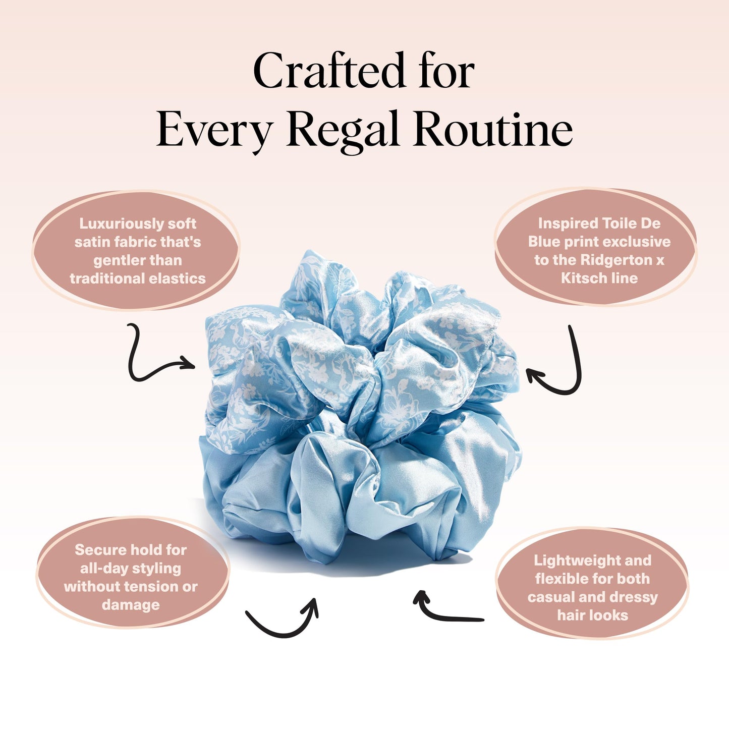 Bridgerton x Kitsch Satin Scrunchies for Women, No Snag, No Tugging, Soft & Comfortable Scrunchies for Girls, Perfect for Day or Night - Toile De Blue