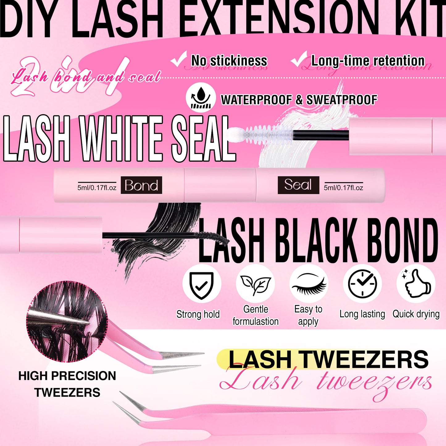 FANXITON DIY Lash Extension Kit 50D D Individual Lashes Lash Clusters Kit Cluster Lashes Lash Bond and Seal and Lash Tweezers for Lash Clusters Kit DIY at Home