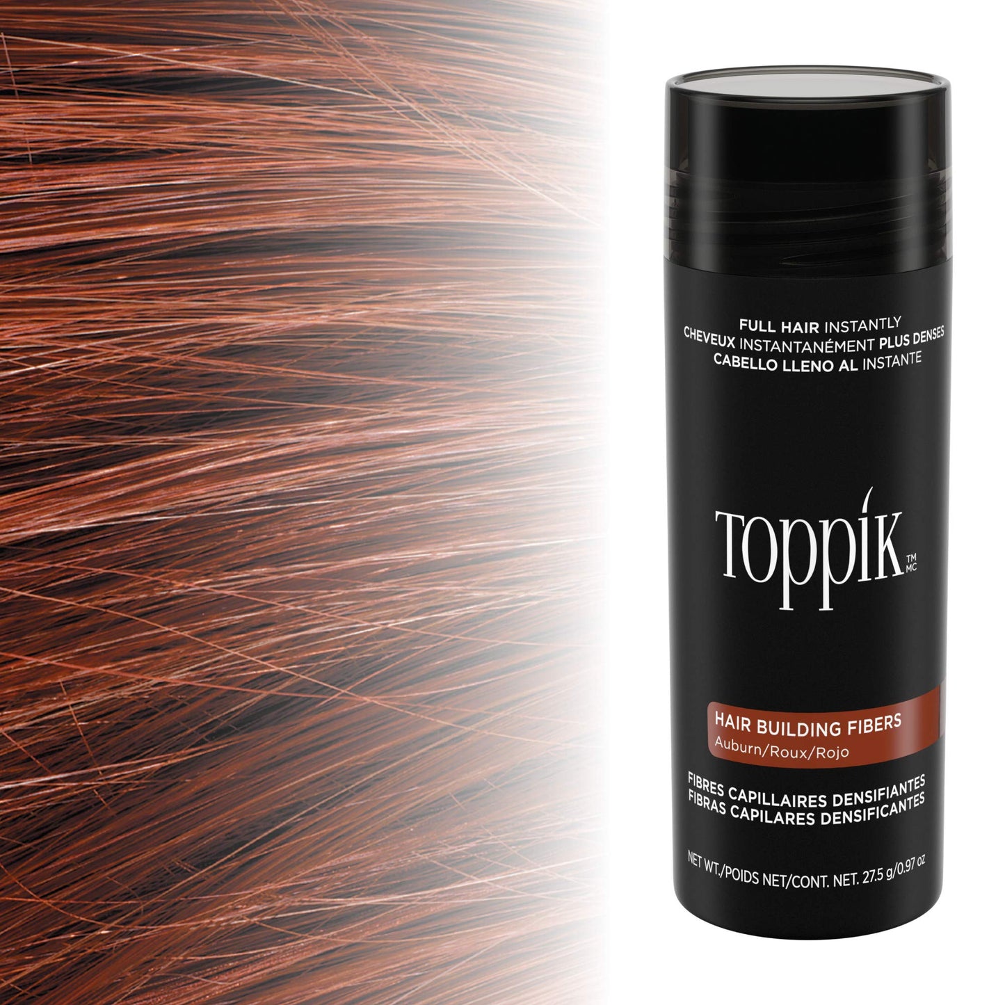Toppik Hair Building Fibers, Auburn, 1.94 Ounce Fill In Fine or Thinning Hair, Instantly Thicker, Fuller Looking, 9 Shades for Men & Women, Keratin Protein Formula