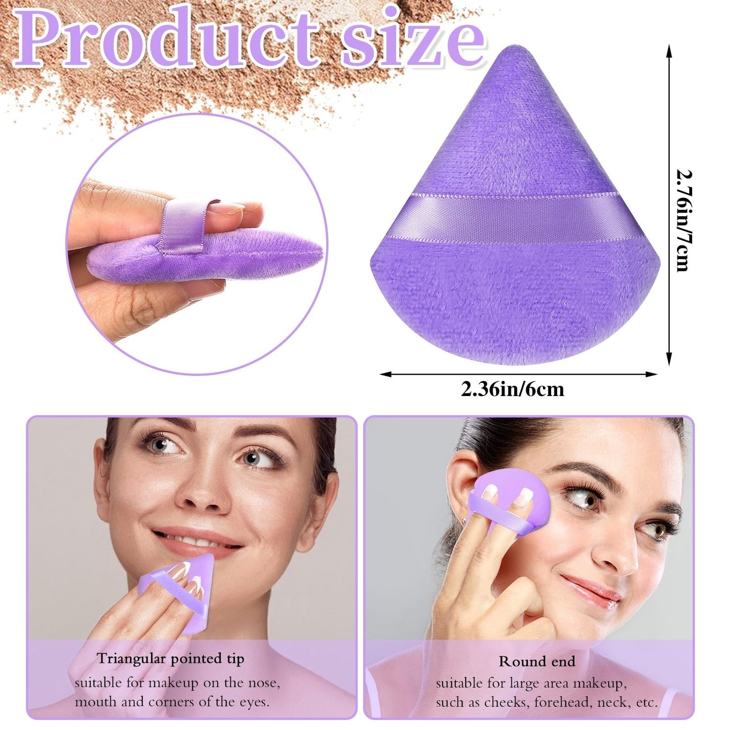 Pimoys 6 Pieces Powder Puff Face Soft Triangle for Loose and Body Powder, Velour Makeup Blender Sponge Set Setting Powder Puff Beauty Makeup Tools