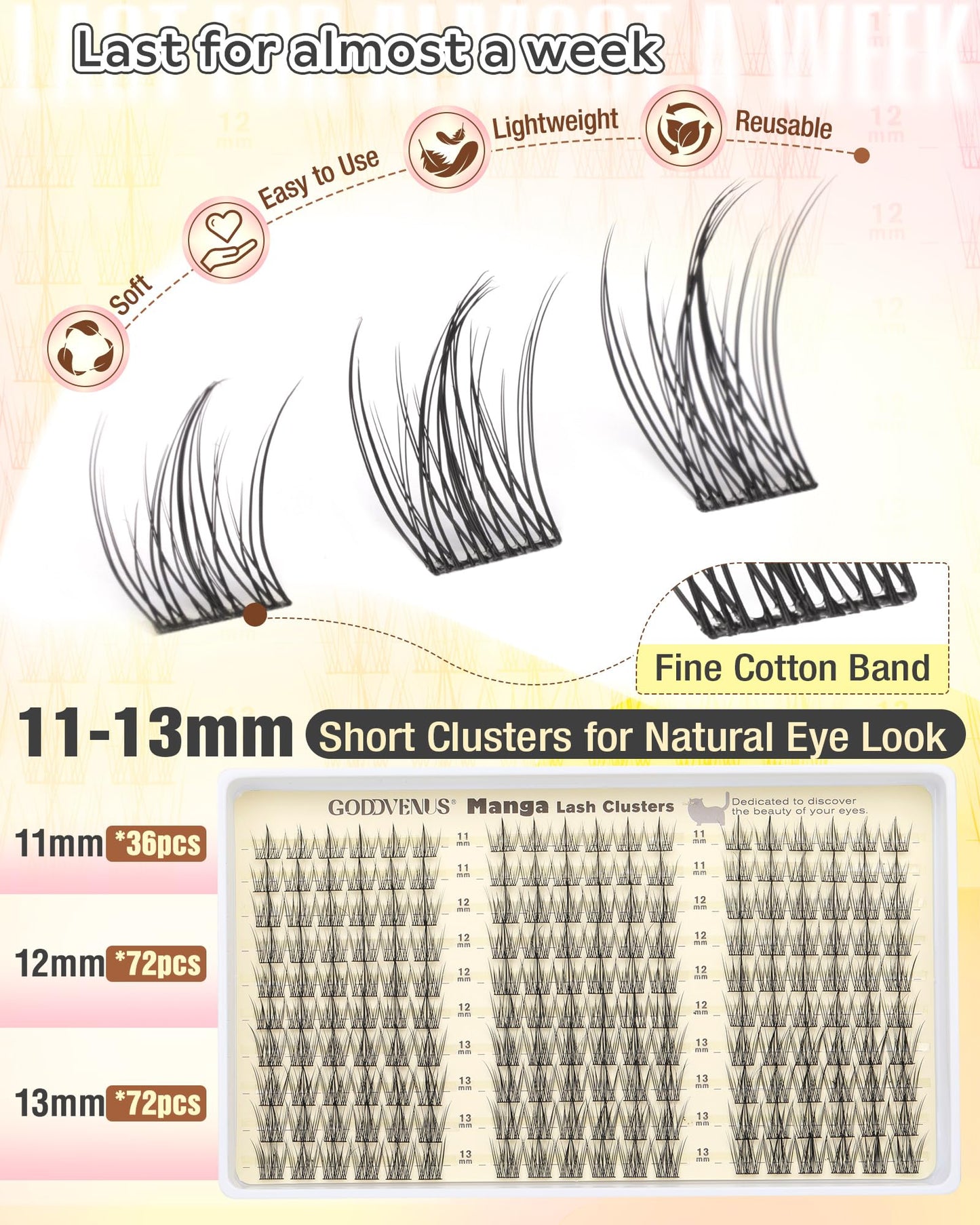 Goddvenus Natural Lash Clusters Wispy Manga Eyelash Clusters Fairy Lash Extension C Curl Cluster Eyelashes Extensions 180pcs