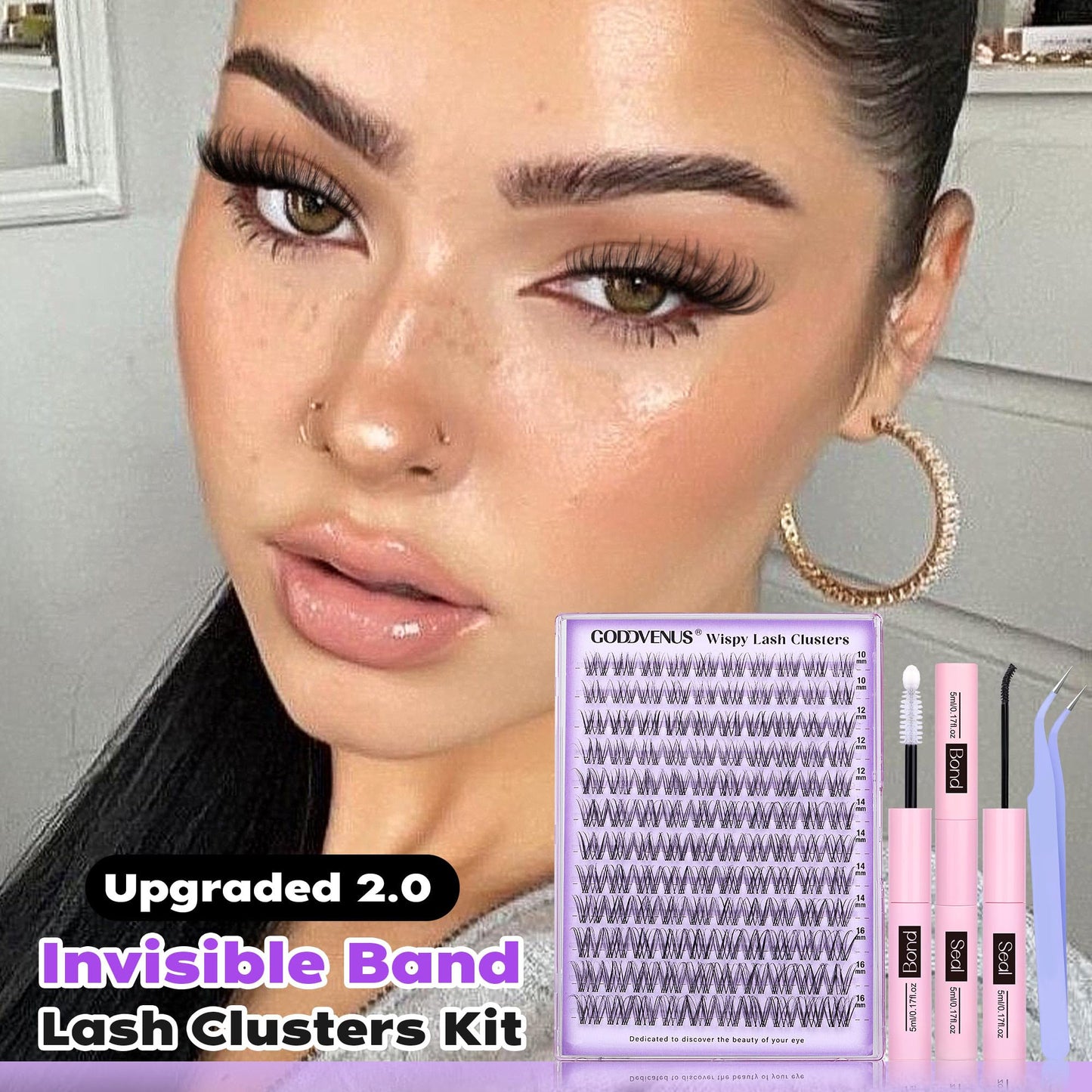 Invisible Band Lash Clusters Kit Wispy Natural Cluster Eyelash Extension Kit DIY Lash Extension Kit C Curl 10-16MM Eyelash Clusters Volume Individual Lashes Kit by Goddvenus