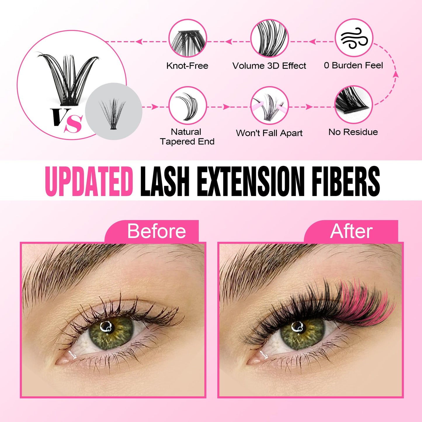 Pawotence Lash Extension Kit DIY Individual Lash Clusters Eyelash Extension Kit 9-16mm Lash Clusters Colored with Lash Bond and Seal, Lash Tweezers for Self Application (40D, 9-16mm, Color Kit)