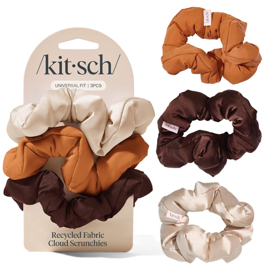Kitsch Scrunchies for Women - No Crease Hair Ties No Damage | Soft Polyester Scrunchies for All Hair Types & Textures | Stylish & Comfortable, For Ponytails & Buns - Sedona, 3pcs