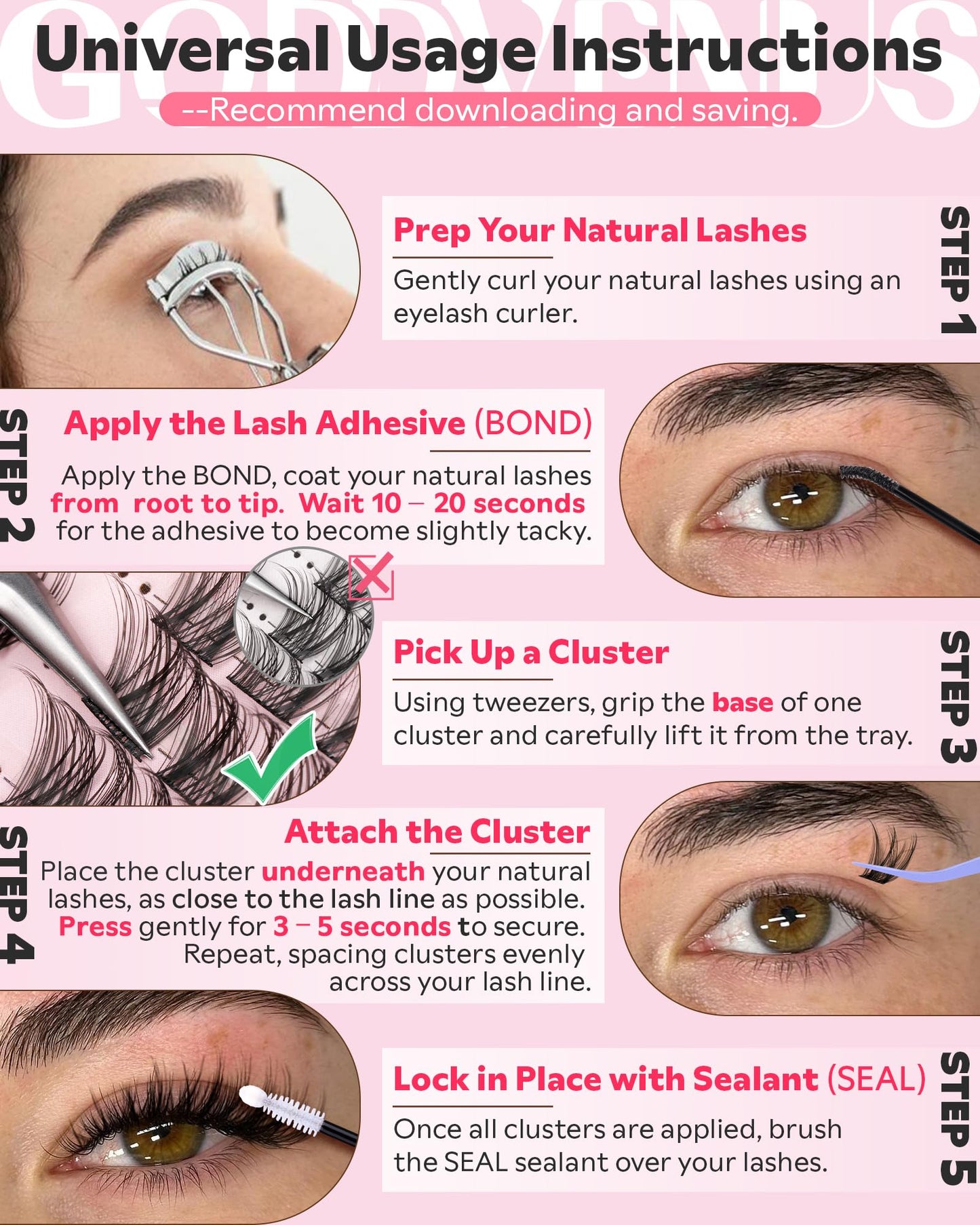 Goddvenus Lash Clusters Kit Wispy Cluster Eyelash Extensions Kit Natural DIY Lash Extension Kit 10-16mm Eyelashes Clusters 180pcs C Curl Individual Lashes Cluster Eyelash (No Tweezers)
