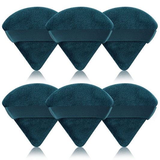 Pimoys 6 Pieces Powder Puff Face Soft Triangle Makeup Puff for Loose Powder Body Powder, Cosmetic Foundation Sponge Velour Setting Powder Puff(Peacock Blue)
