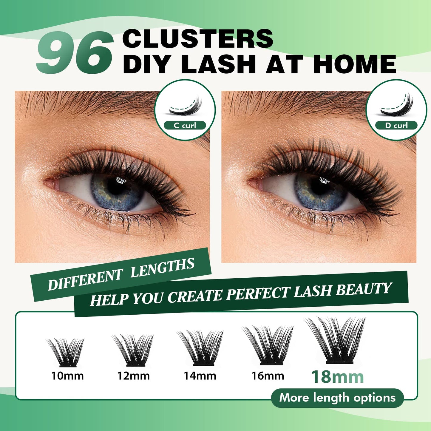 Lash Clusters,96 Pcs Cluster Lashes D Curl 16mm DIY Lash Extensions Eyelash Clusters,KEYYOU Volume Wispy Individual Lashes Soft&Comfortable Easy DIY at Home(Y06,D-16mm)