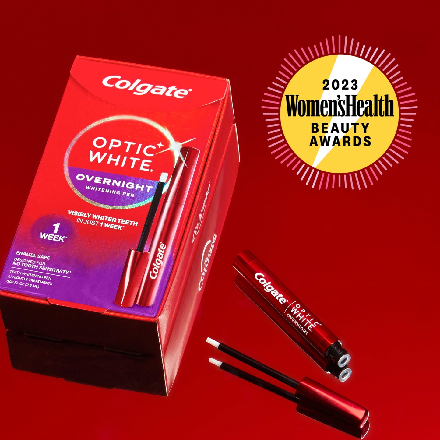 Colgate Optic White Overnight Teeth Whitening Pen, Hydrogen Peroxide Teeth Whitening Pen, Visibly Whiter Teeth in Just 1 Week When Used as Directed, 21 Whitening Treatments, 0.08 fl oz