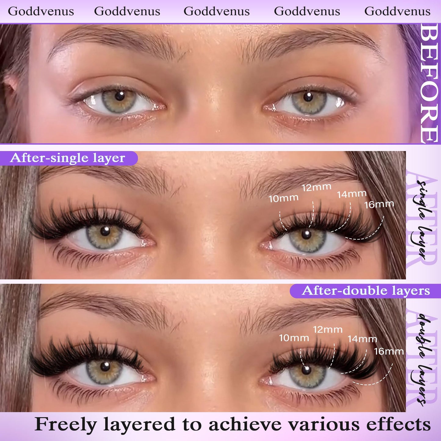 Goddvenus Manga Lash Cluster Kit Wispy Lashes Clusters Fluffy Eyelash Clusters Upturned Foxy Cluster Eyelash Extensions Kit D Curl Fairy Eyelash Extension Kit 10-16mm Individual Lashes Kit