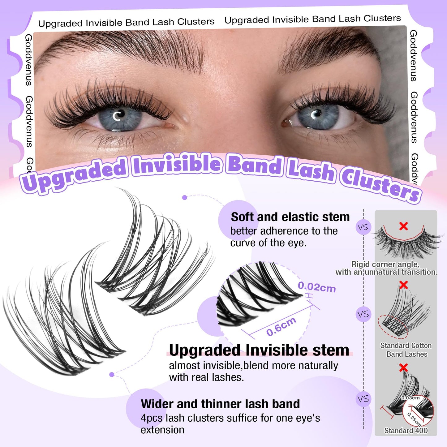 Invisible Band Lash Clusters Kit Wispy Natural Cluster Eyelash Extension Kit DIY Lash Extension Kit C Curl 10-16MM Eyelash Clusters Volume Individual Lashes Kit by Goddvenus