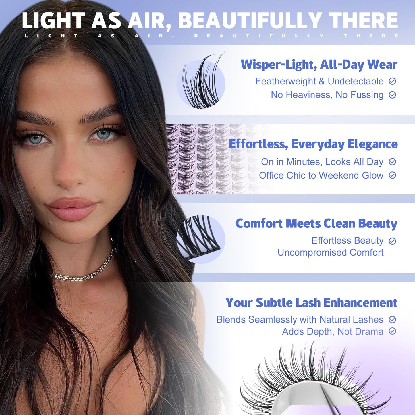 Pawotence Natural Lash Clusters Kit Eyelash Clusters 10-16mm Fairy Cluster Lashes Extension Kit Individual Lashes Cluster Wispy with Lashes Cluster Glue, Tweezers for Cluster Eyelash Extensions Kit