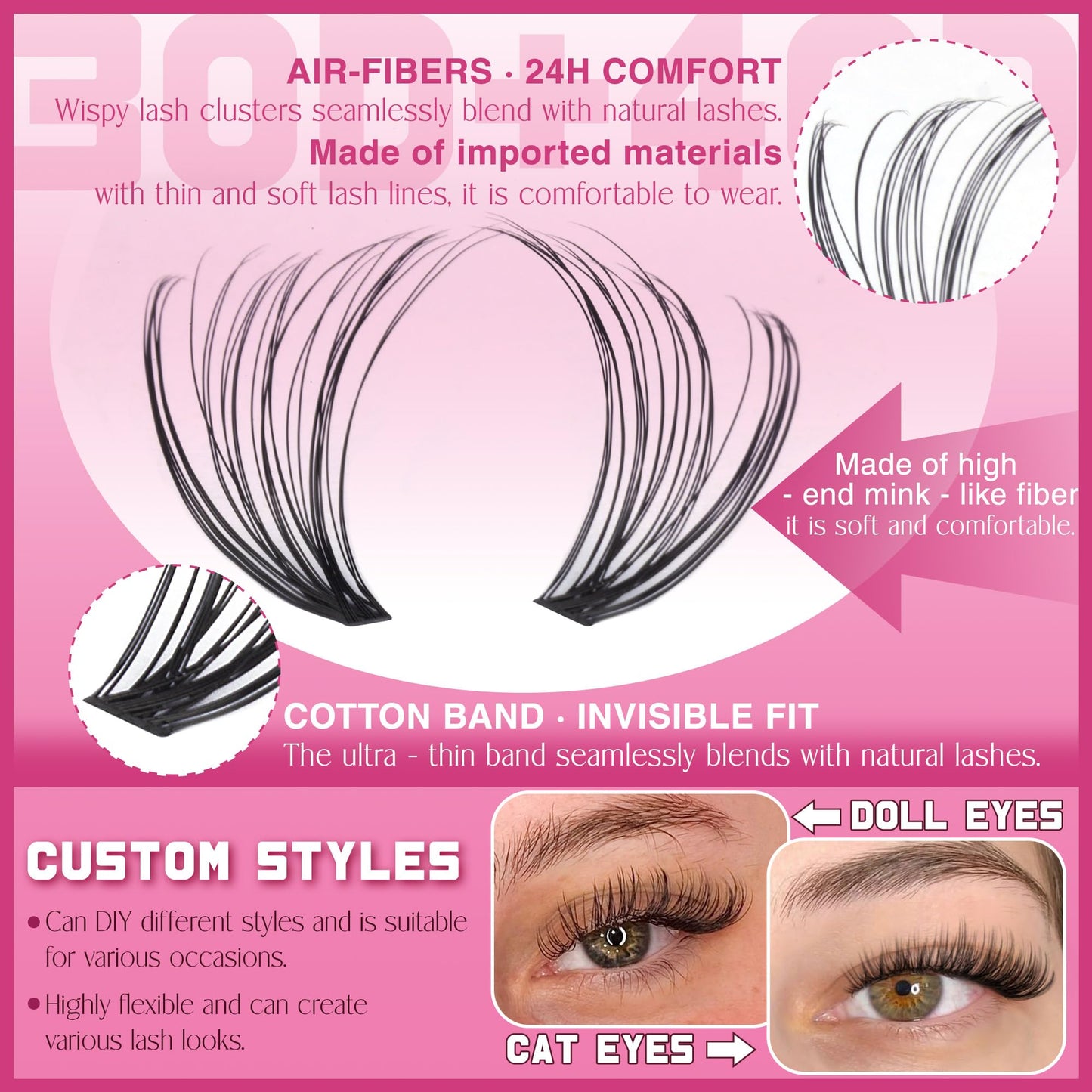 Cluster Lashes 240 pcs Wispy Lash Clusters D Natural Eyelashes Extensions 14-16mm Mix 30D+40D Individual Lashes Thin Band Lash Bond and Seal Tweezers for DIY Lash Extension Beginners