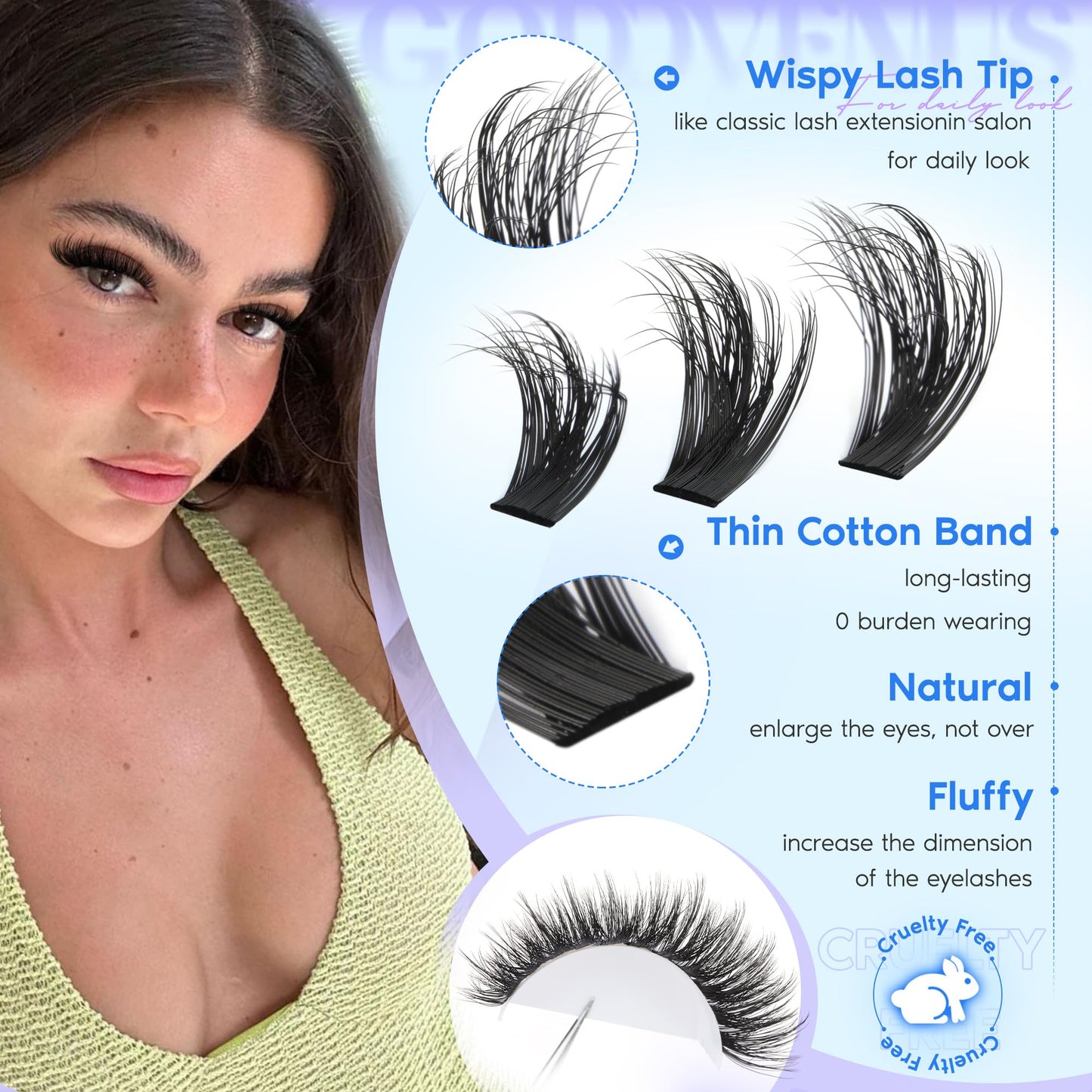 Goddvenus Lash Clusters Kit Wispy Lashes clusters Natural Fluffy Eyelashes Clusters 12mm 14mm 16mm Mixed Cluster Eyelash Extensions Kit D Curl DIY Individual Lashes Kit with Bond and Seal Lash Glue