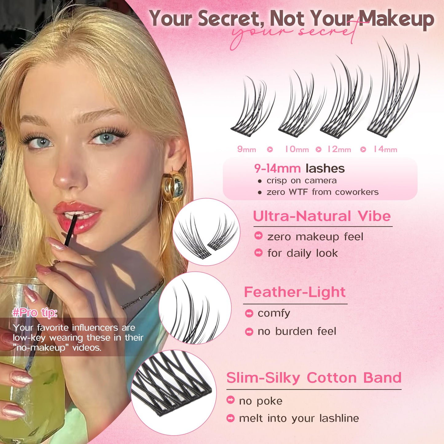 Goddvenus Lash Clusters Kit 9-14mm Wispy Eyelash Clusters Lashes Natural DIY Lash Extension Kit Short Cluster Eyelash Extensions Kit 300pcs C Curl Individual Lashes Cluster Eyelash (With Tweezers)