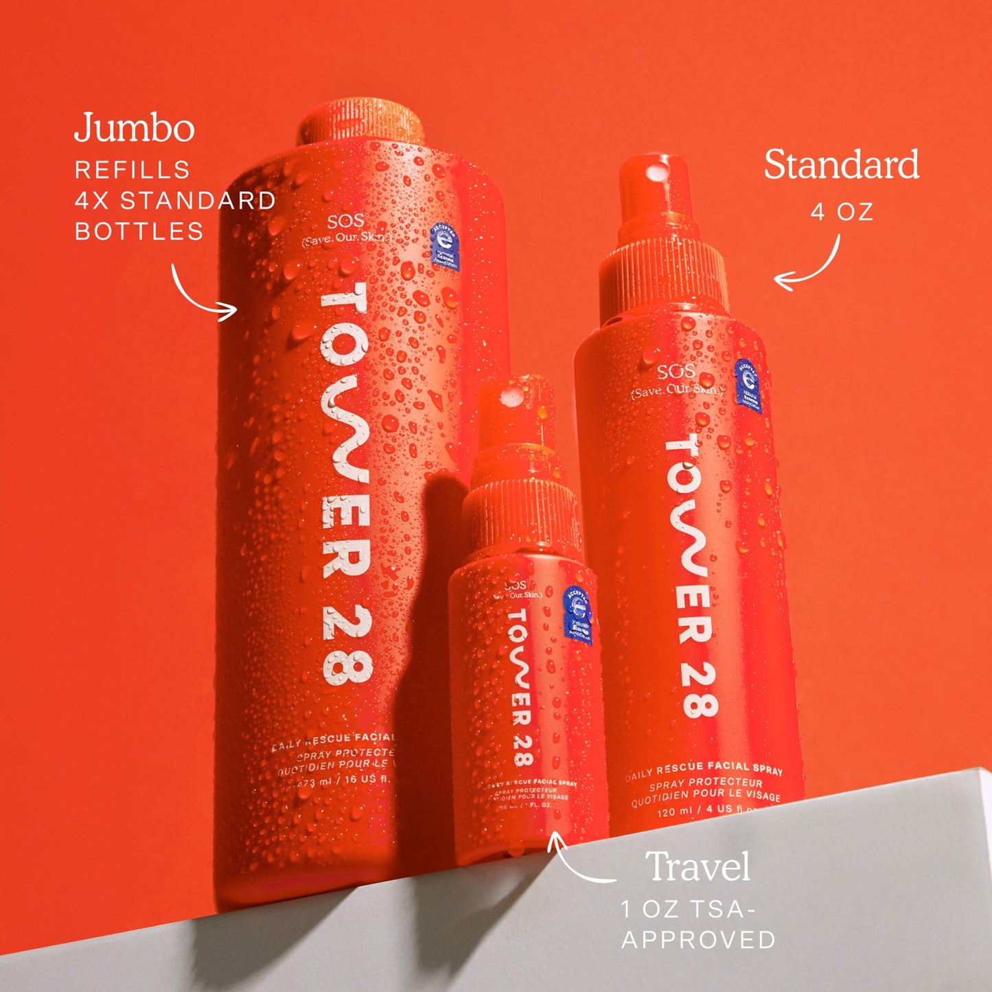 Tower 28 SOS Daily Rescue Facial Spray for Sensitive Skin, Hypochlorous Acid Spray Helps Visibly Reduce the Appearance of Redness and Breakouts, Travel Size Toner for Face, 1 FL Oz