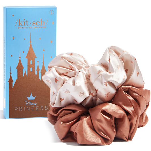 Kitsch & Disney Satin Scrunchies for Women - No Crease Hair Ties for Girls | Big Scrunchies For Women with All Hair Types and Textures, Perfect for Day or Night - 2 Pcs, Desert Crown