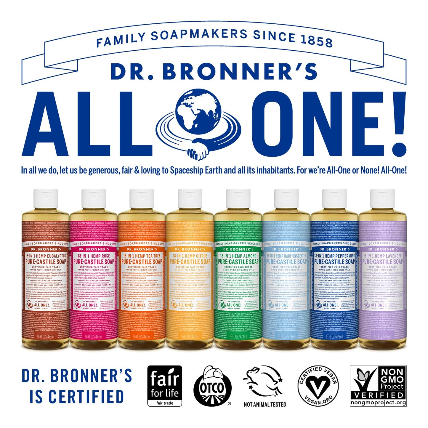 Dr. Bronner's Magic Soap-Pure-Castile Liquid Soap (Peppermint, 16 ounce, 2-Pack)-Regenerative Organic Certified Oils, 18-in-1 Uses: Body, Hair, Laundry, Pets & Dishes, Concentrated, Vegan, Non-GMO