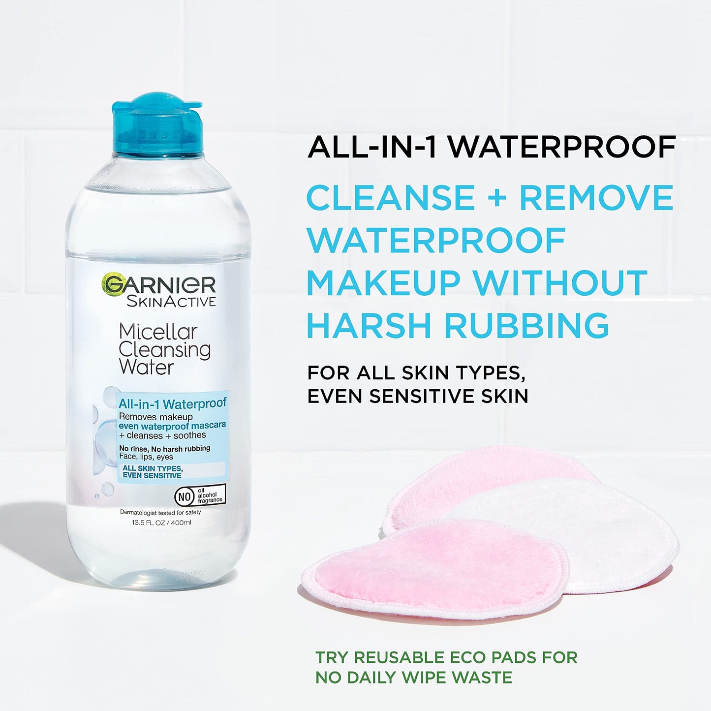Garnier Back to School Bundle | Waterproof Micellar Water (400ml), EcoPads, Fructis Sleek & Shine Shampoo (22 fl oz), Conditioner (21 fl oz) + 10-in-1 Treatment (8.1 oz), 5 Items (Packaging May Vary)