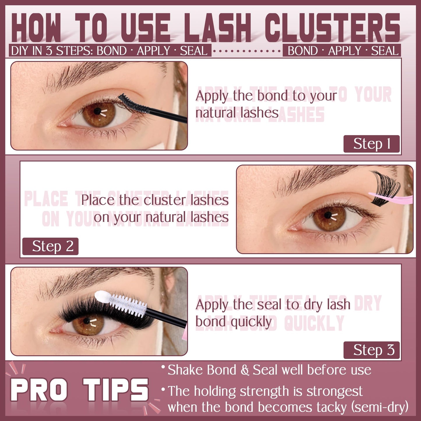 Cluster Lashes Volume Lash Clusters D Thick Eyelashes Extensions 14-16mm Mix 80D+100D Individual Lashes Thin Band Lash Bond and Seal Tweezers for DIY Lash Extension Beginners
