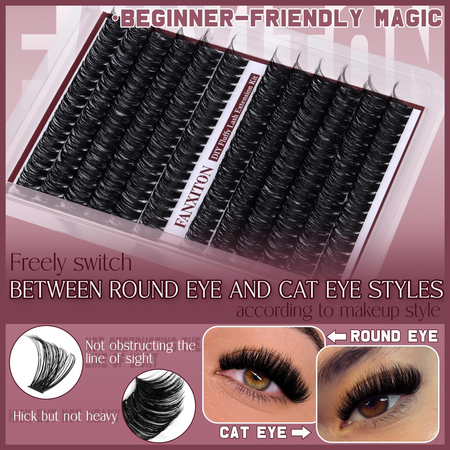 Cluster Lashes Volume Lash Clusters D Thick Eyelashes Extensions 14-16mm Mix 80D+100D Individual Lashes Thin Band Lash Bond and Seal Tweezers for DIY Lash Extension Beginners