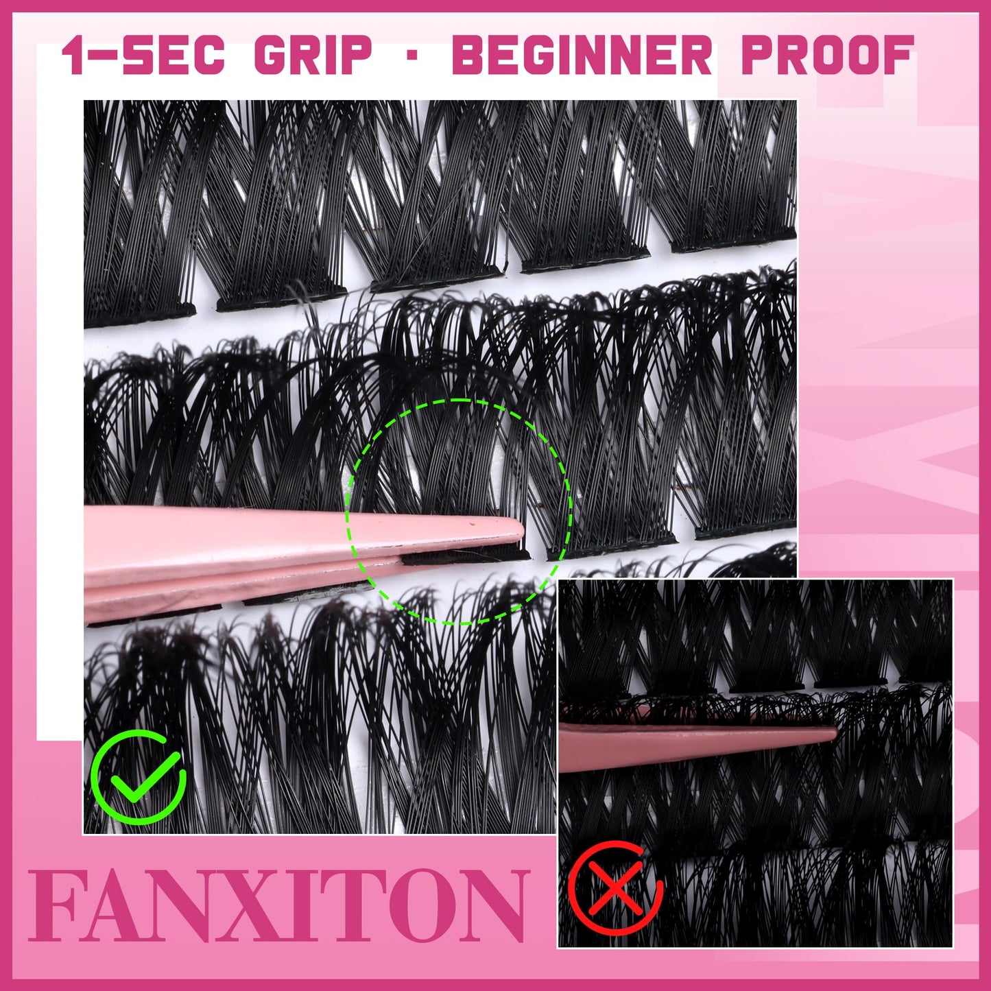 FANXITON Cluster Lashes 50D Lash Clusters D Natural Eyelashes Extensions 14-16mm Mix Individual Lashes Thin Band Lash Bond and Seal Tweezers Eyelashes Cluster for DIY Lash Extension
