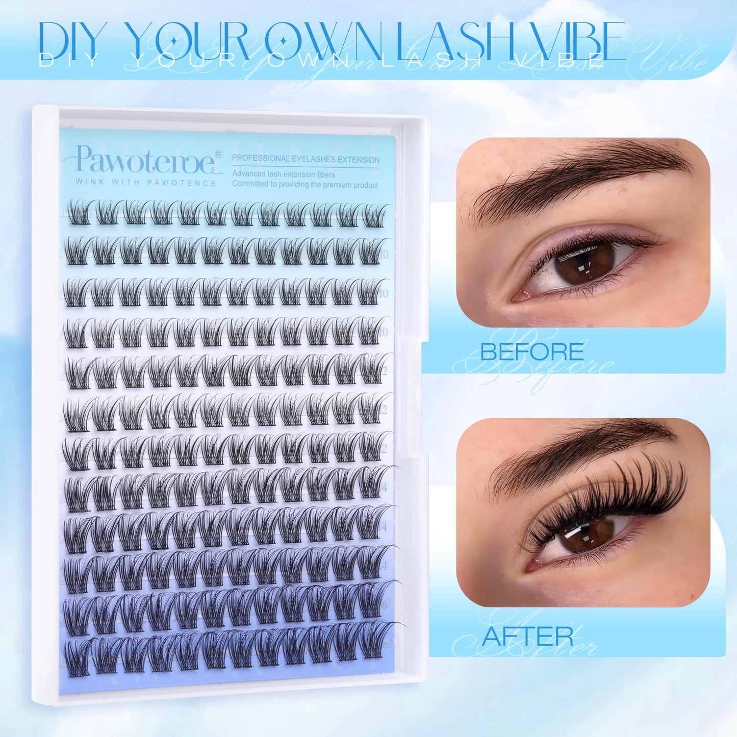 Pawotence Wispy Lash Clusters Natural Eyelash Clusters 8-16mm Cluster Eyelash Extensions 144pcs Fairy Individual Lashes Wispy Cluater Lashes Extension Natural Look