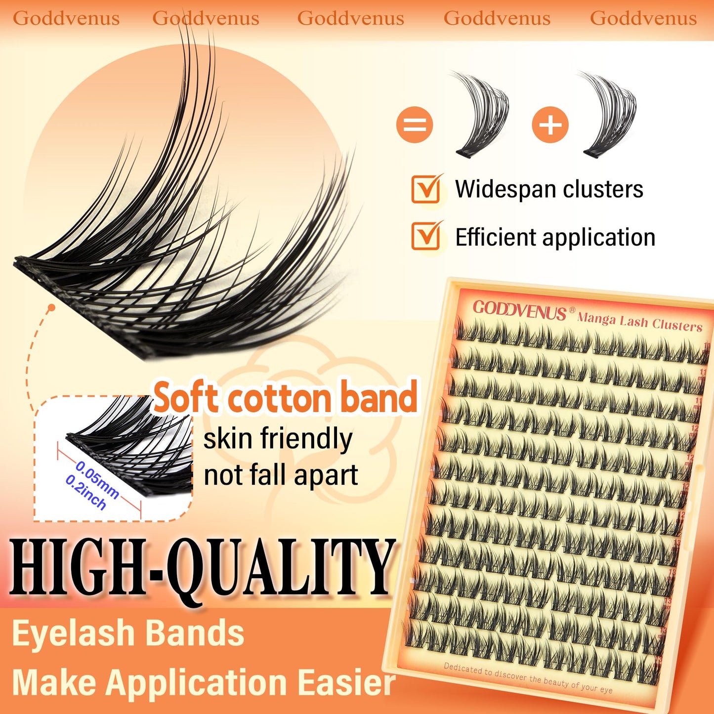 Goddvenus Manga Lash Clusters Wispy Natural Cluster Eyelash Extensions with Widespan Design Anime Eyelash Clusters (11-13mm Mixed)