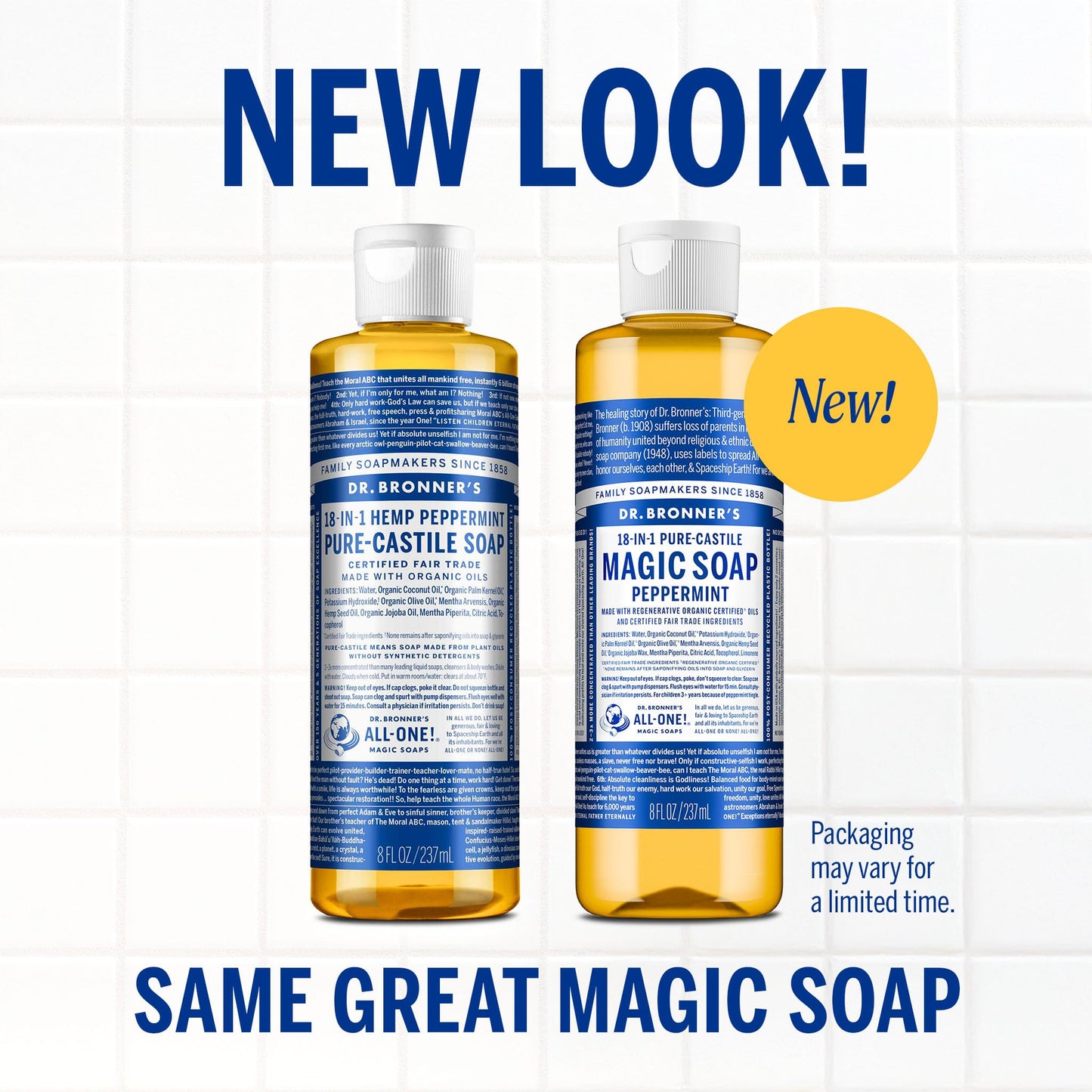 Dr. Bronner's Pure-Castile Magic Liquid Soap (Peppermint, 8 Ounce)- Made with Organic Oils, 18-in1 Uses: Face, Hair, Hand & Body Soap, Laundry, Pets- Concentrated, Vegan, Non-GMO