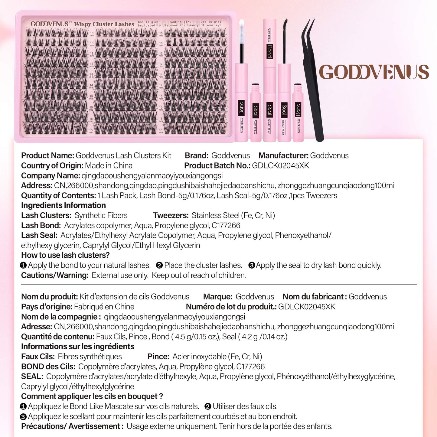 Goddvenus Lash Clusters Kit Wispy Eyelash Clusters Lashes Natural DIY Lash Extension Kit 10-16mm Cluster Eyelash Extensions Kit 300pcs C Curl Individual Lashes Cluster Eyelash (With Tweezers)