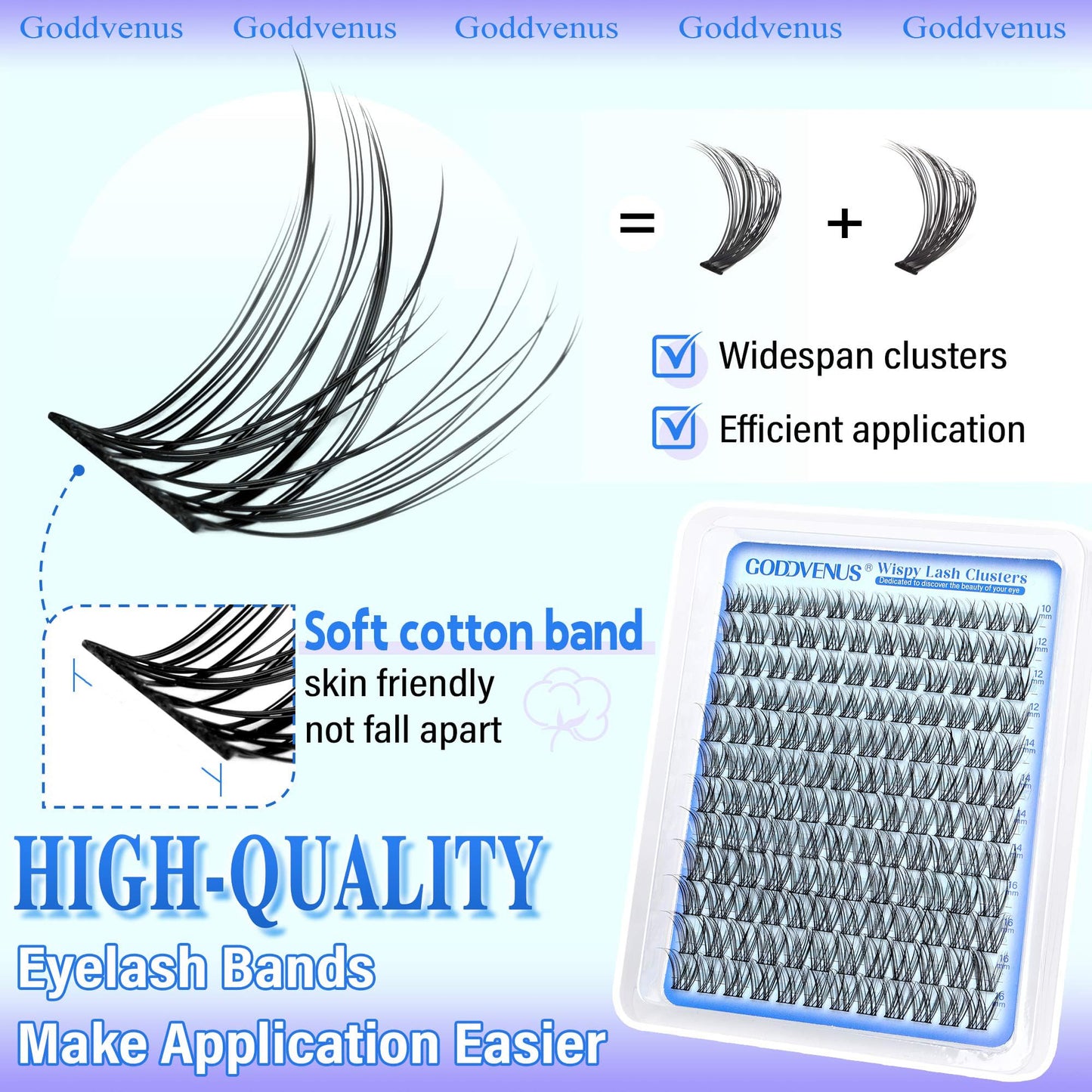 Goddvenus Wispy Lash Clusters 10-16mm Lashes Clusters Eyelash Extensions Natural Individual Lashes 144pcs D Curl Lash Extension DIY Soft Comfortable Eyelash Clusters with Cotton Band