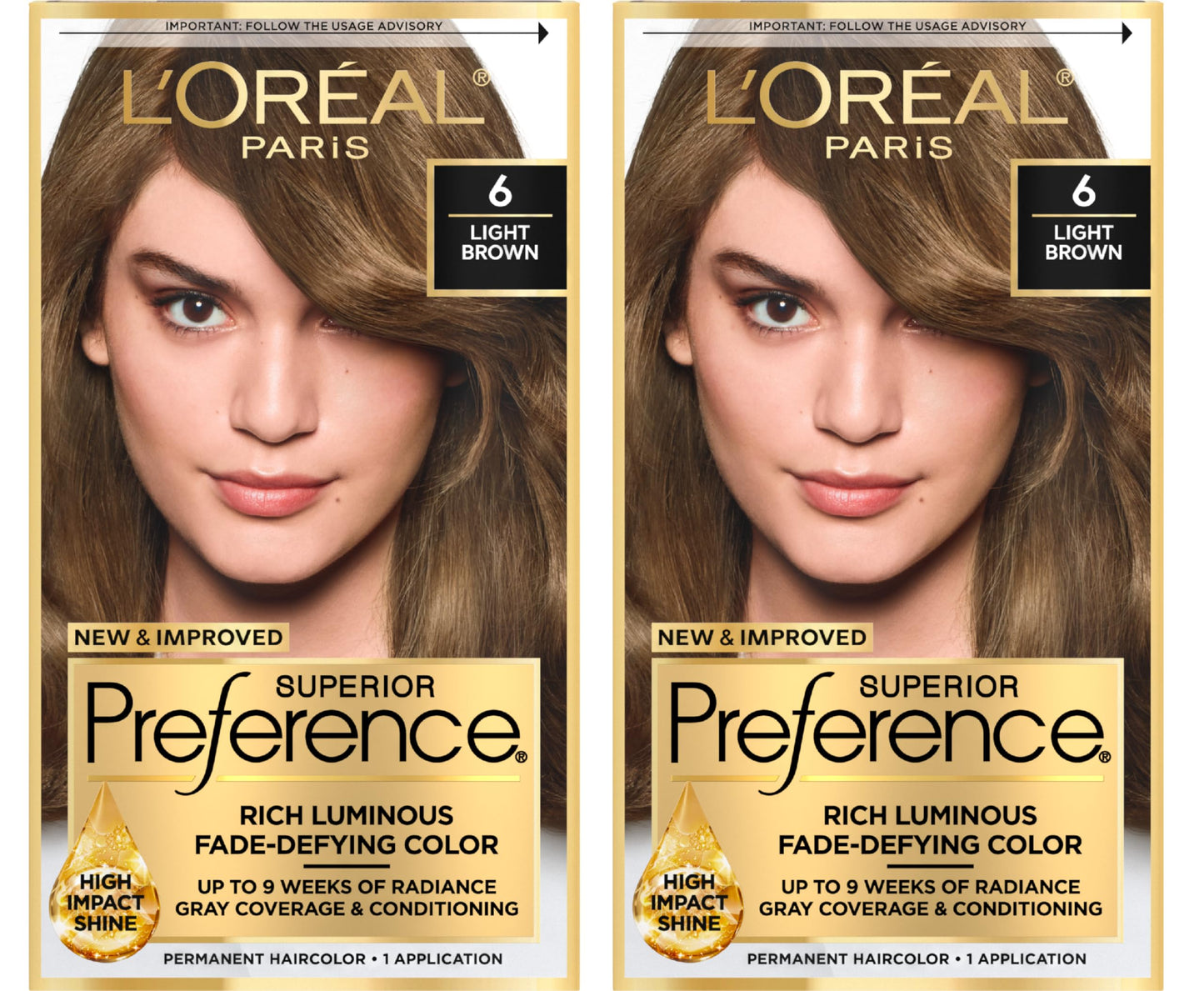 L'Oreal Paris Superior Preference Luminous Fade-Defying Permanent Hair Color, Hair Dye For Up to 9 Weeks of Radiance, Light Brown 6, 1 Hair Dye Kit (Pack of 2)