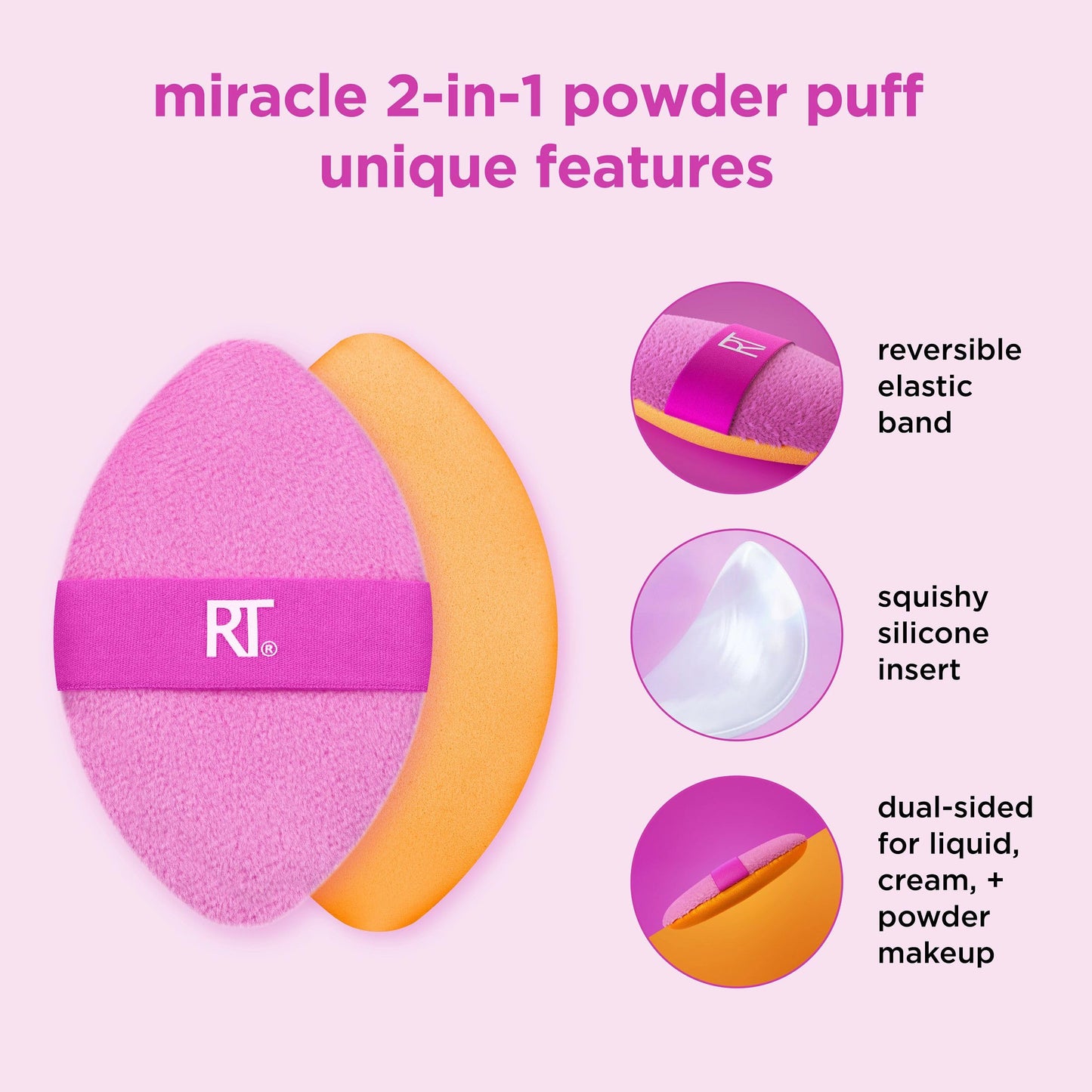 Real Techniques Miracle Complexion Sponge + Miracle 2-In-1 Powder Puff, Makeup Blending Sponge & Dual-Sided Powder Puff, For Liquids, Creams, & Powders, Vegan & Latex-Free, 2 Count