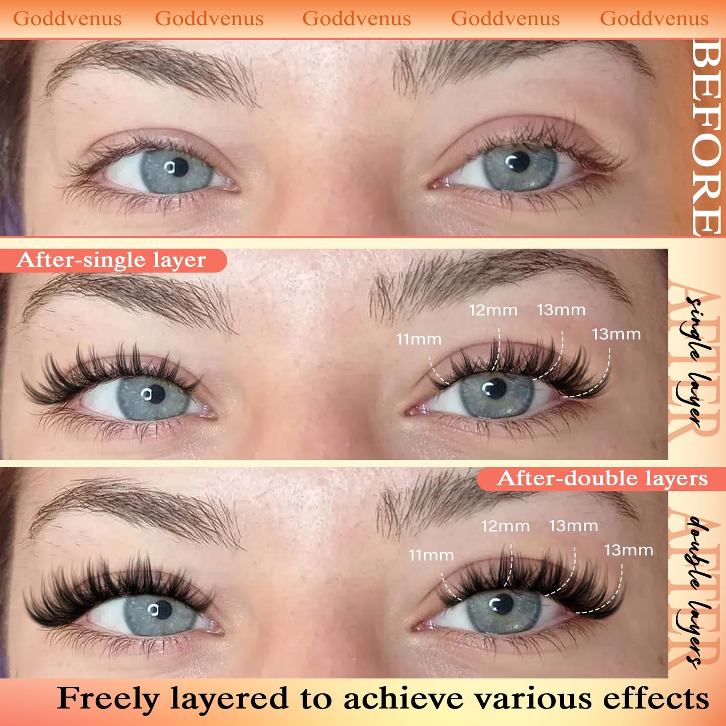 Goddvenus Manga Lash Clusters Wispy Natural Cluster Eyelash Extensions with Widespan Design Anime Eyelash Clusters (11-13mm Mixed)