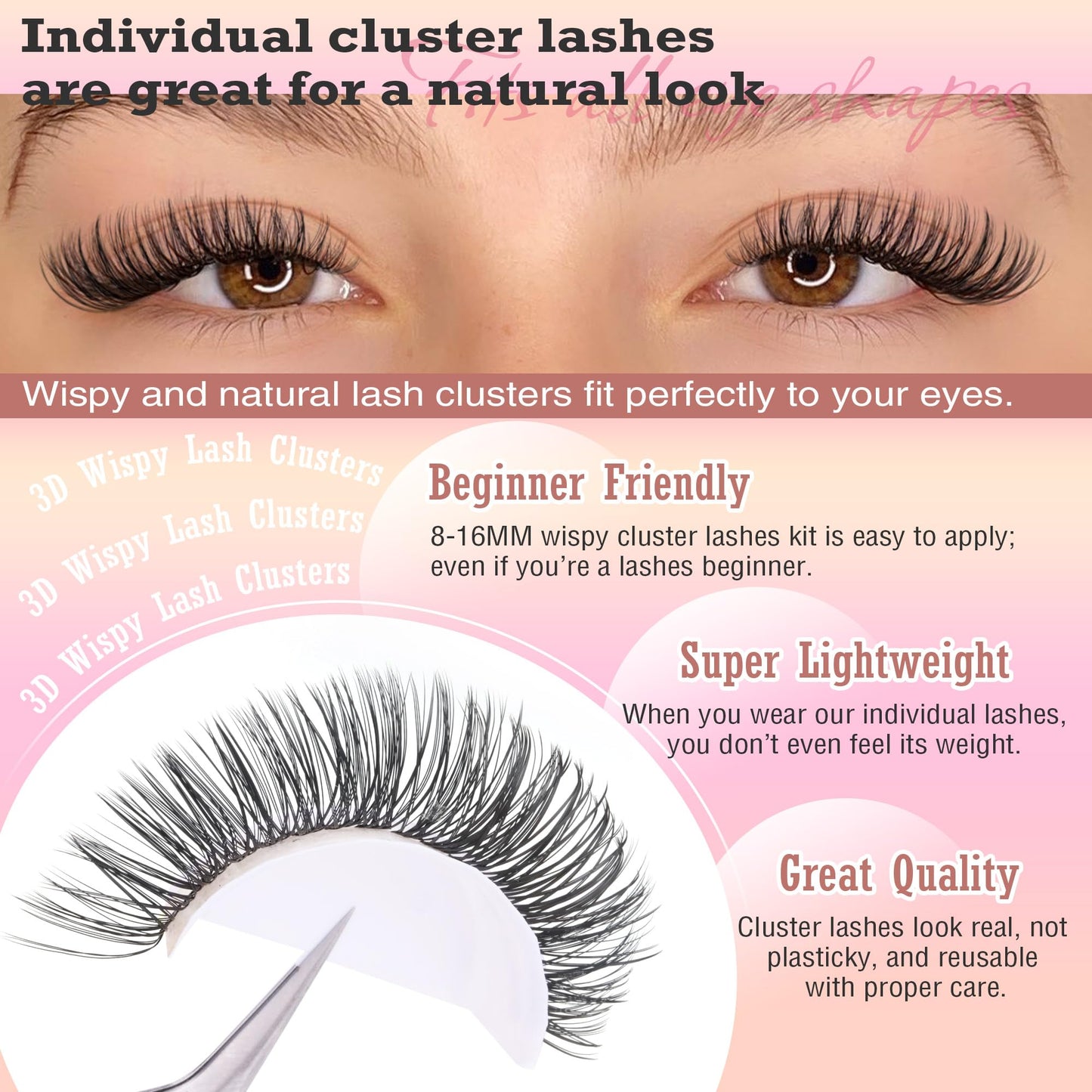Natural DIY Lash Extension Kit Wispy Lash Clusters D Individual Lashes 20D+30D 280Pcs Lash Clusters Kit 8-16mm Eyelash Extension Kit by FANXITON