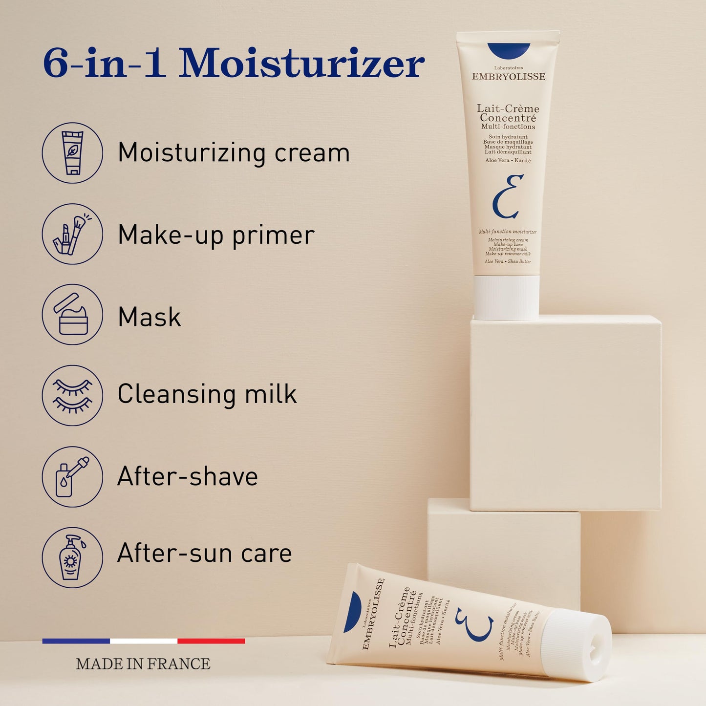 Embryolisse Lait-Crème Concentré Multifunction Daily Moisturizer, Makeup Primer, and Makeup Remover. French Face Cream With Shea Butter & Aloe Vera, Suitable for All Skin Types, 2.54 Fl Oz