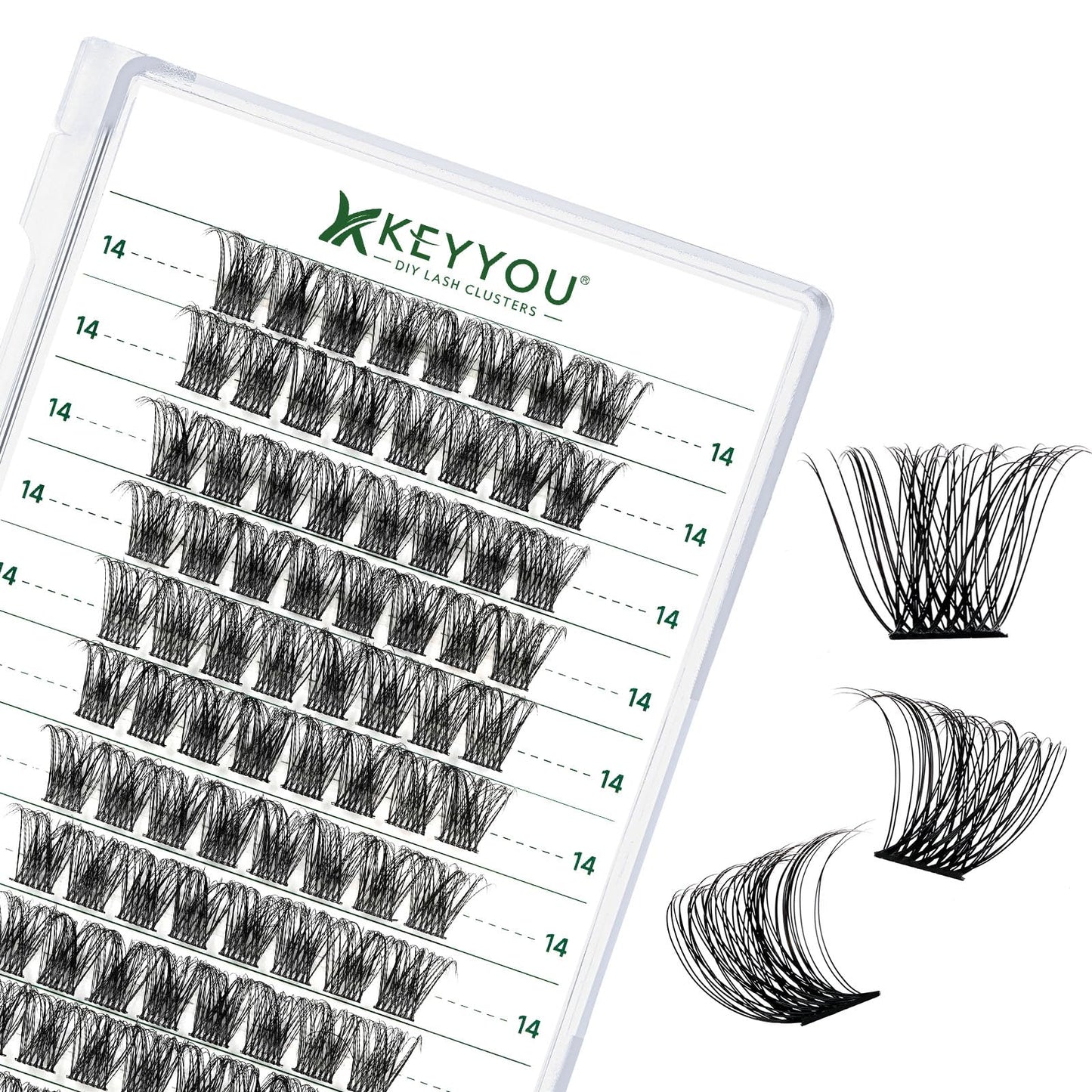 Lash Clusters 96pcs Individual Lashes Y11 D Curl 14mm Cluster Lashes KEYYOU Volume Wispy Lash Extension Soft&Comfortable Easy DIY at Home(Y11 D-14mm)