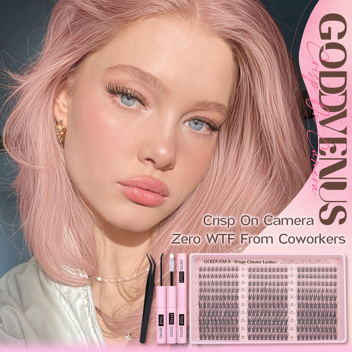 Goddvenus Lash Clusters Kit 9-14mm Wispy Eyelash Clusters Lashes Natural DIY Lash Extension Kit Short Cluster Eyelash Extensions Kit 300pcs C Curl Individual Lashes Cluster Eyelash (With Tweezers)