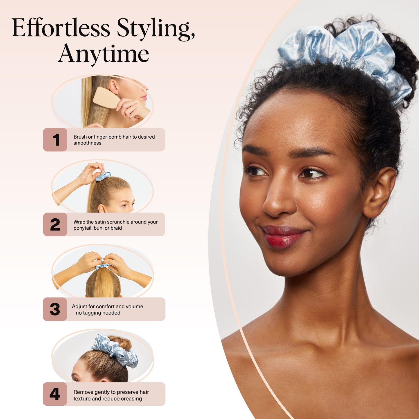 Bridgerton x Kitsch Satin Scrunchies for Women, No Snag, No Tugging, Soft & Comfortable Scrunchies for Girls, Perfect for Day or Night - Toile De Blue