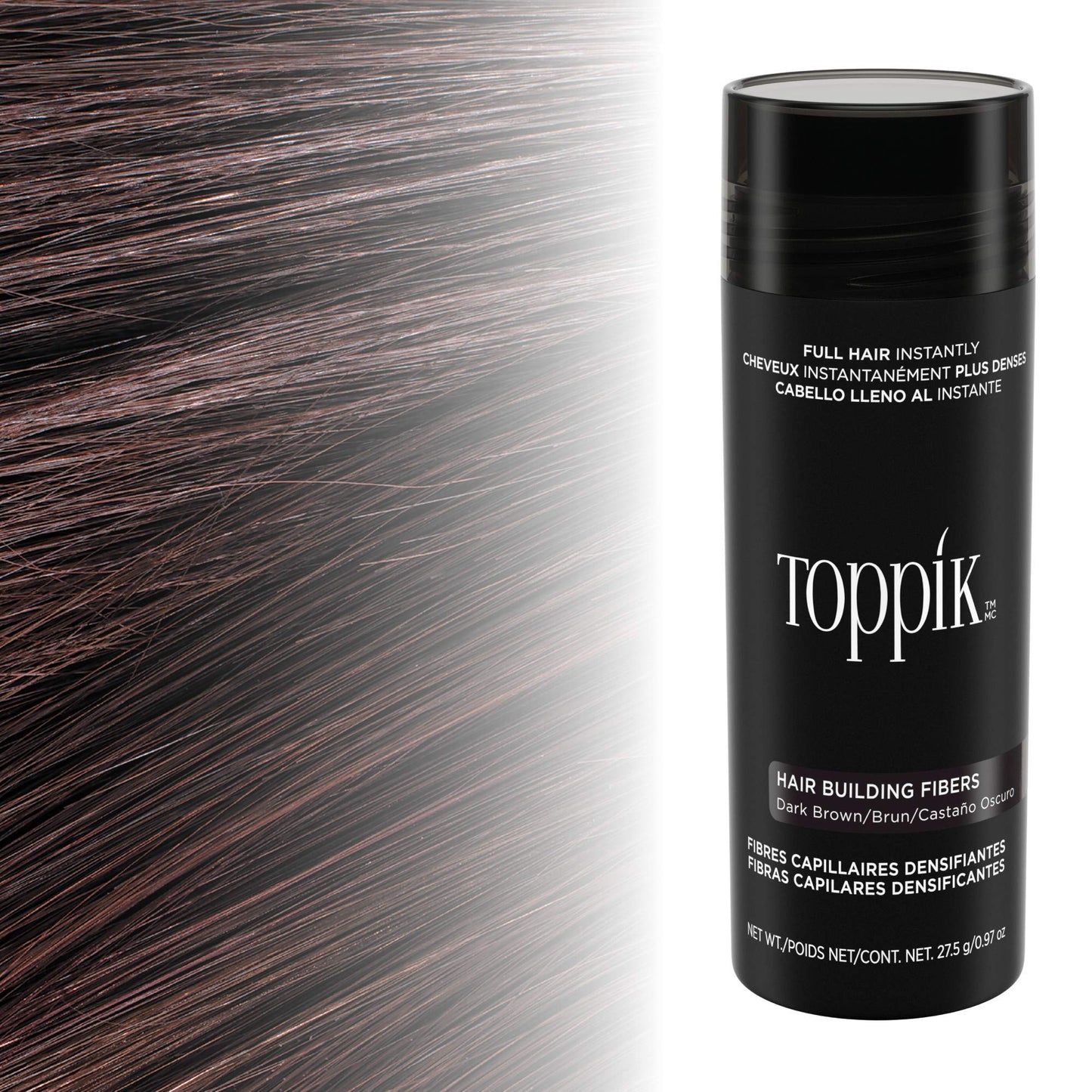 Toppik Hair Building Fibers, Dark Brown, 3g Fill In Fine or Thinning Hair, Instantly Thicker, Fuller Looking, 9 Shades for Men & Women, Keratin Protein Formula