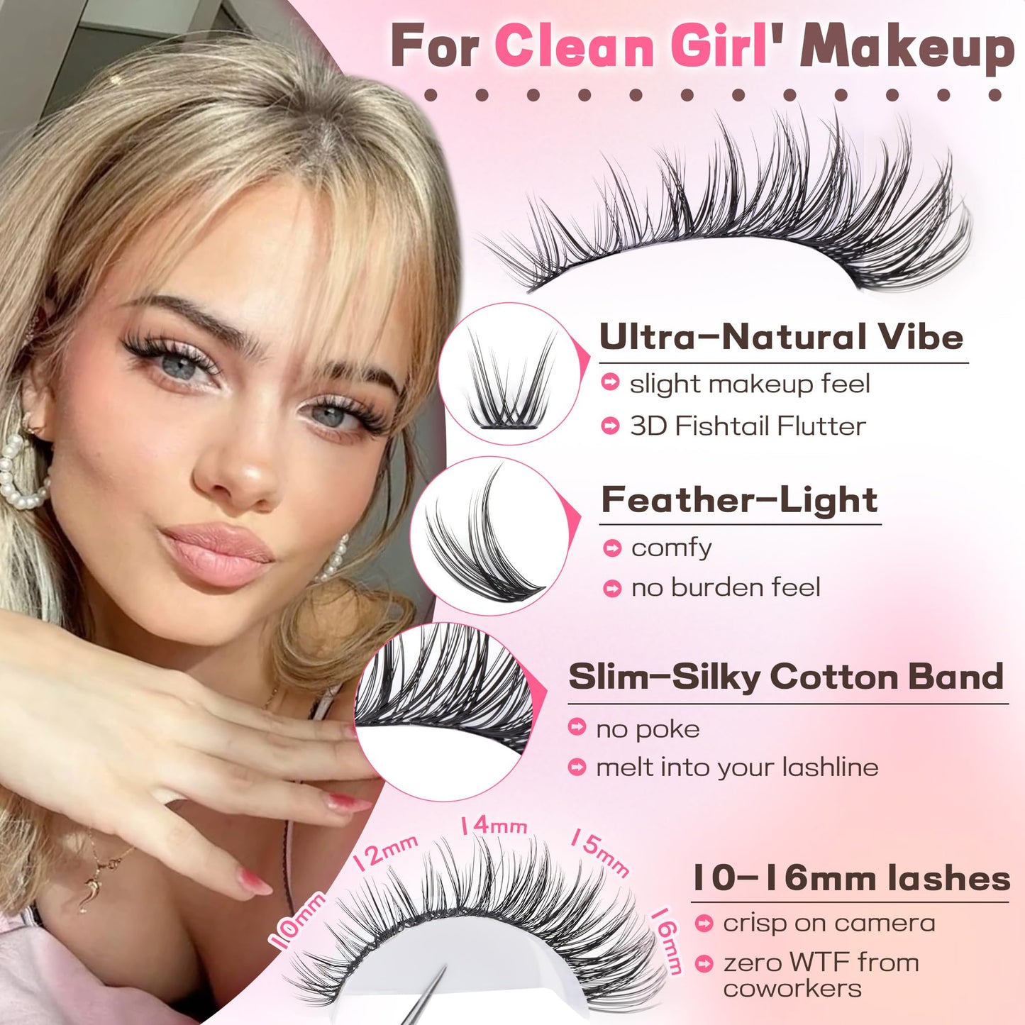 Goddvenus Lash Clusters Kit Wispy Eyelash Clusters Lashes Natural DIY Lash Extension Kit 10-16mm Cluster Eyelash Extensions Kit 300pcs C Curl Individual Lashes Cluster Eyelash (With Tweezers)