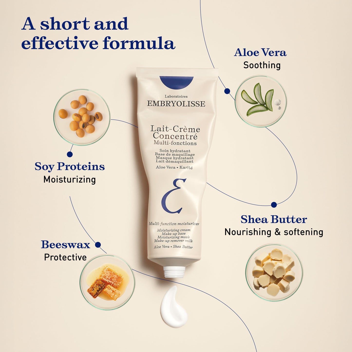 Embryolisse Lait-Crème Concentré Multifunction Daily Moisturizer, Makeup Primer, and Makeup Remover. French Face Cream With Shea Butter & Aloe Vera, Suitable for All Skin Types, 2.54 Fl Oz